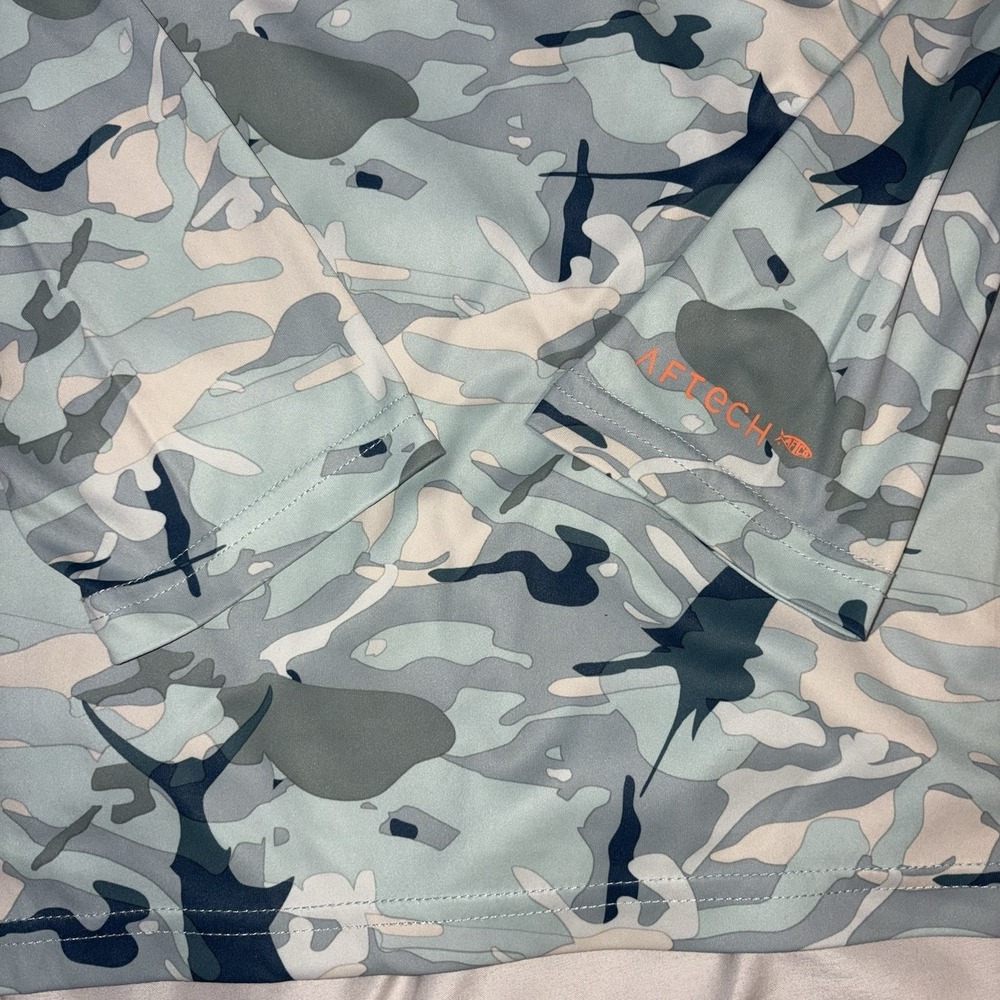 AFTCO Fishing Shirt Mens XL Blue Camo Marlin‎ AFTECH Performance Long Sleeve - Picture 4 of 8